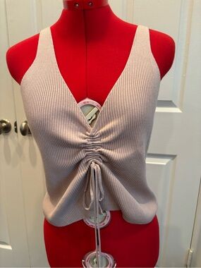 Cotton Emporium Ruched V-Neck Tank Top - Creamy beige